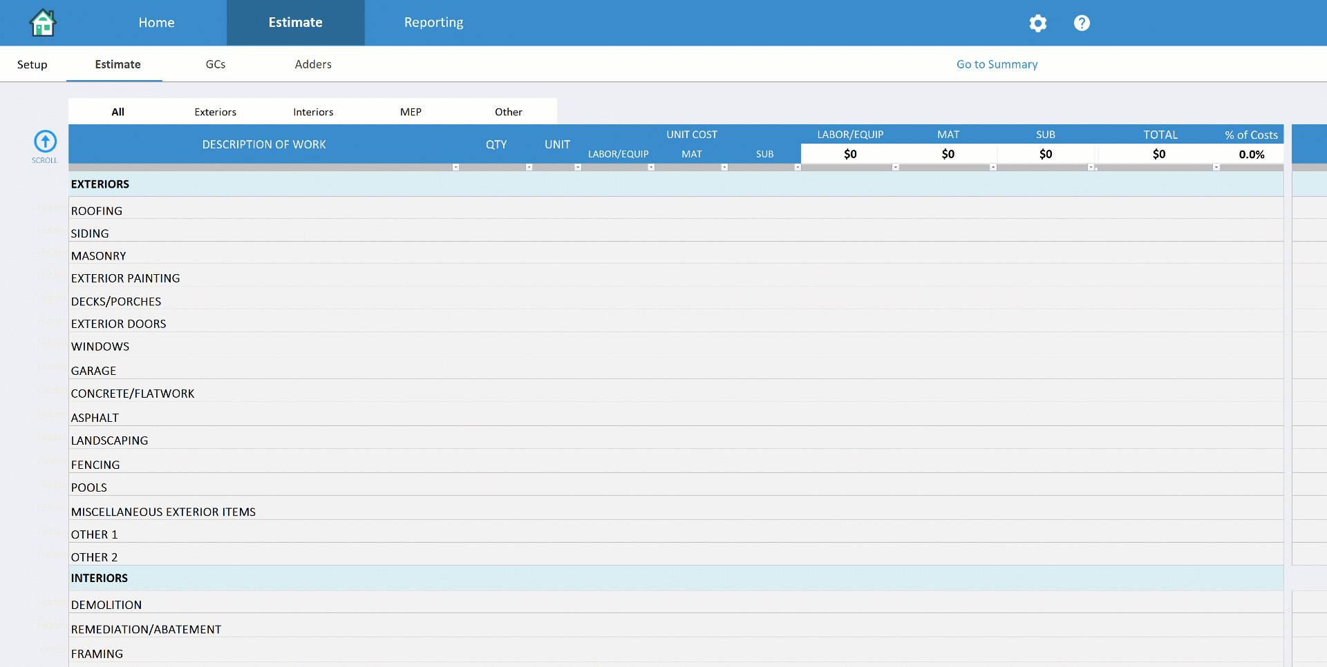 Remodel Cost Estimator Software Screenshot